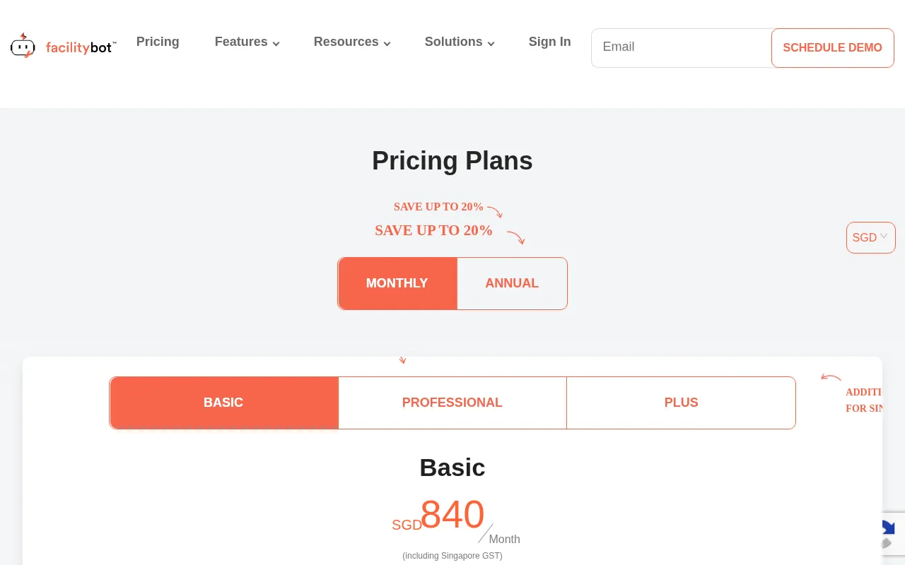 FacilityBot — pricing page