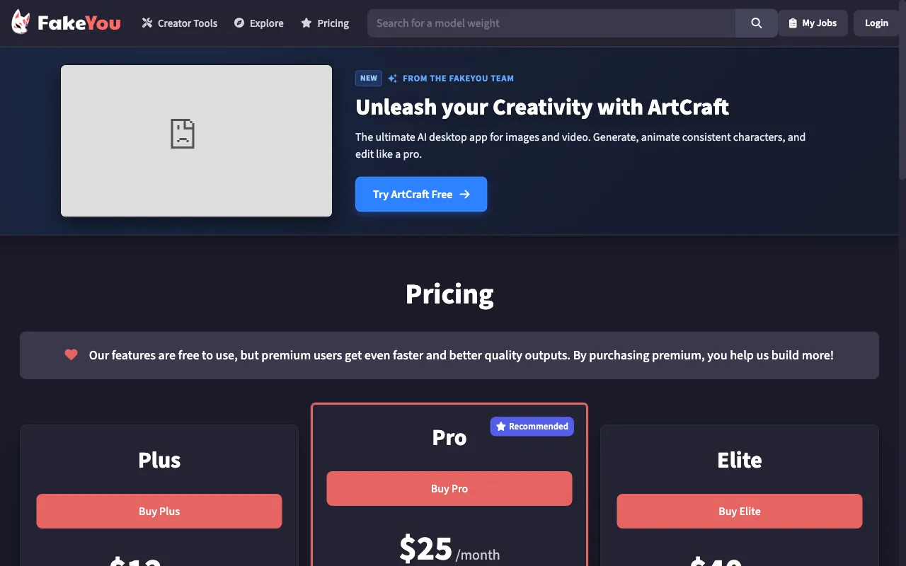 FakeYou — pricing page