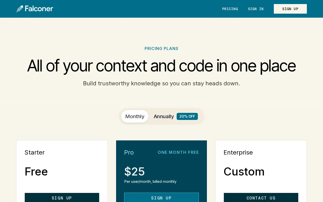 Falconer — pricing page