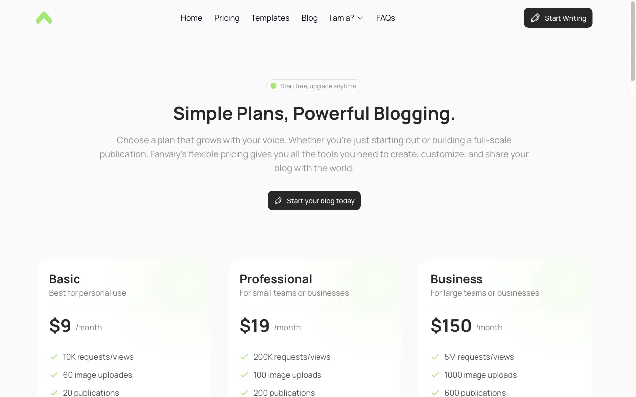 Fanvaiy — pricing page