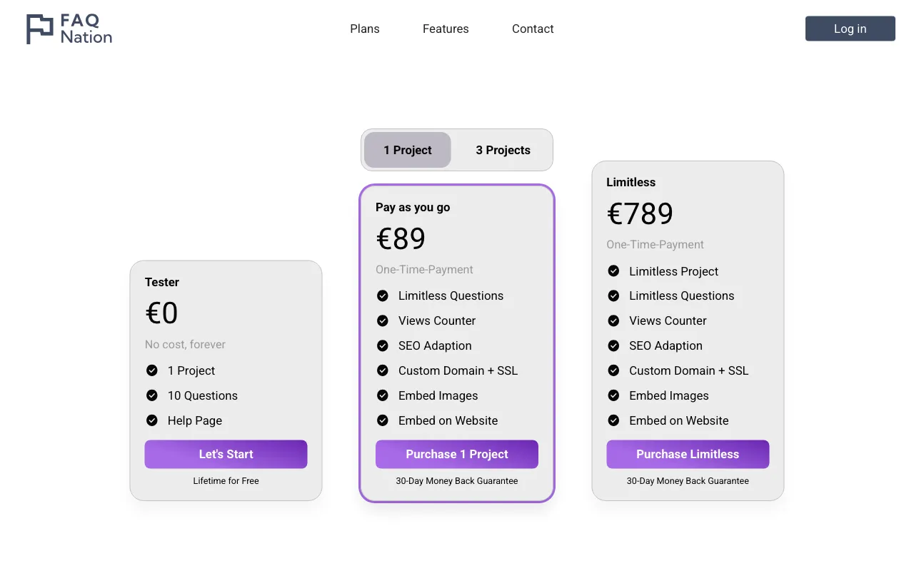 FAQ Nation — pricing page