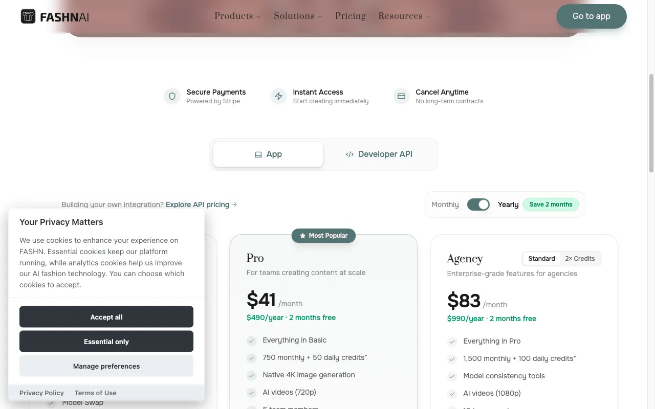 FASHN Virtual Try-On — pricing page