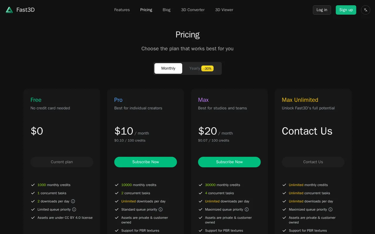 Fast3D — pricing page