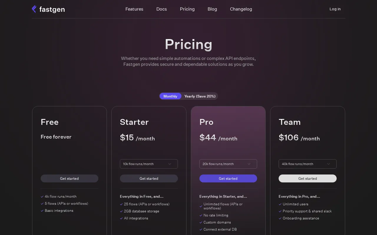 Fastgen — pricing page