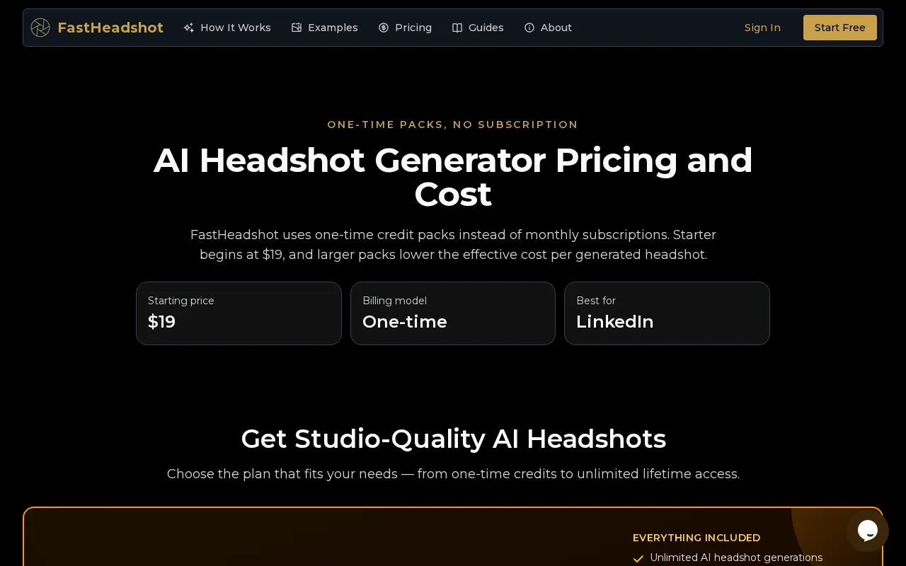 FastHeadshot — pricing page
