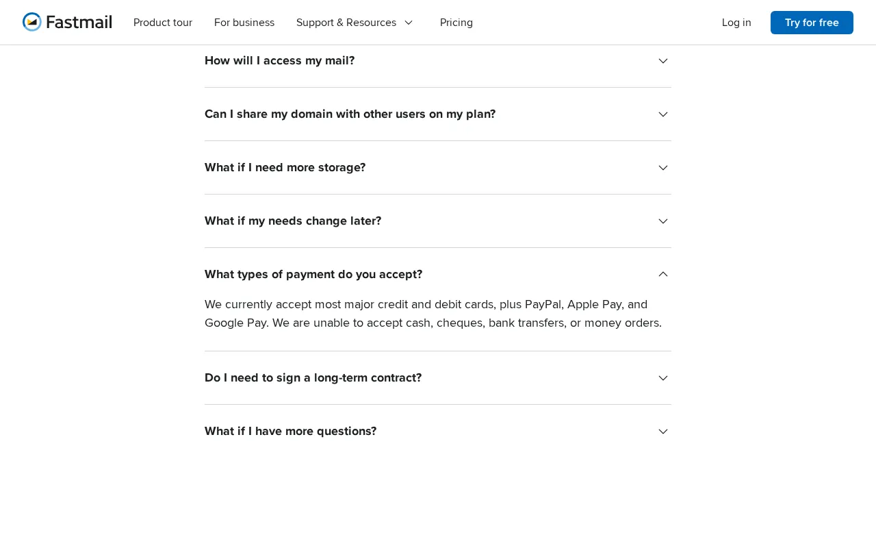 Fastmail — pricing page