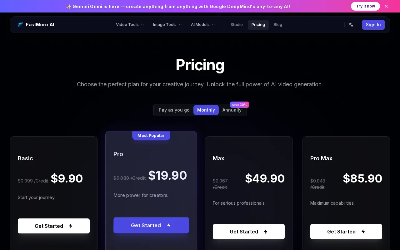 FastMoro AI — pricing page