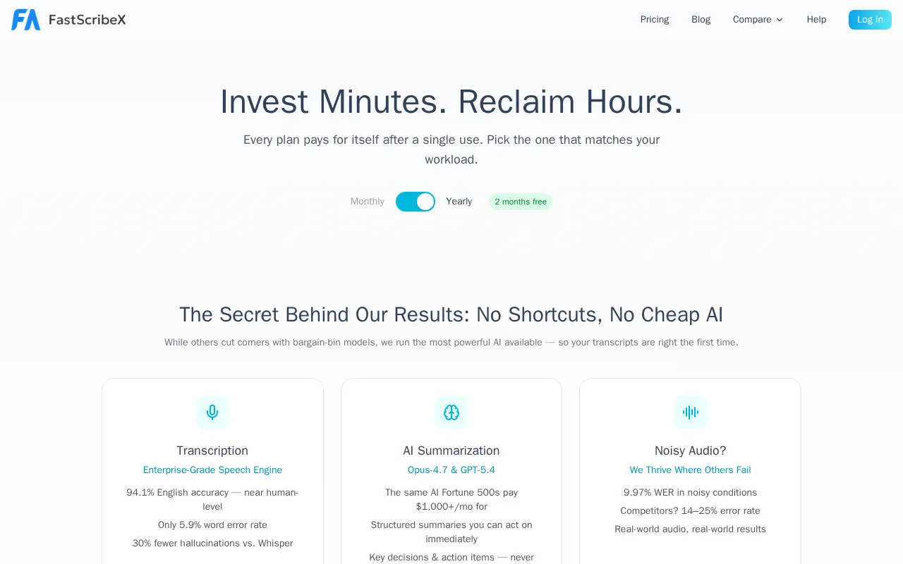 FastScribeX — pricing page