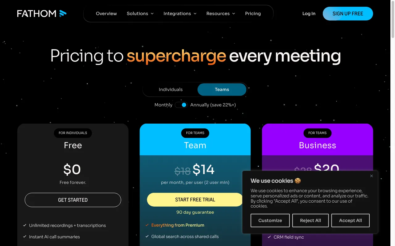 Fathom — pricing page