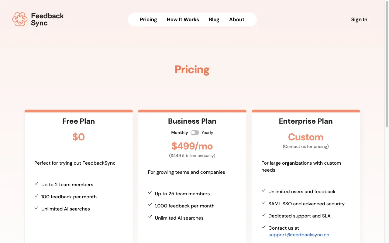 Feedback Sync — pricing page