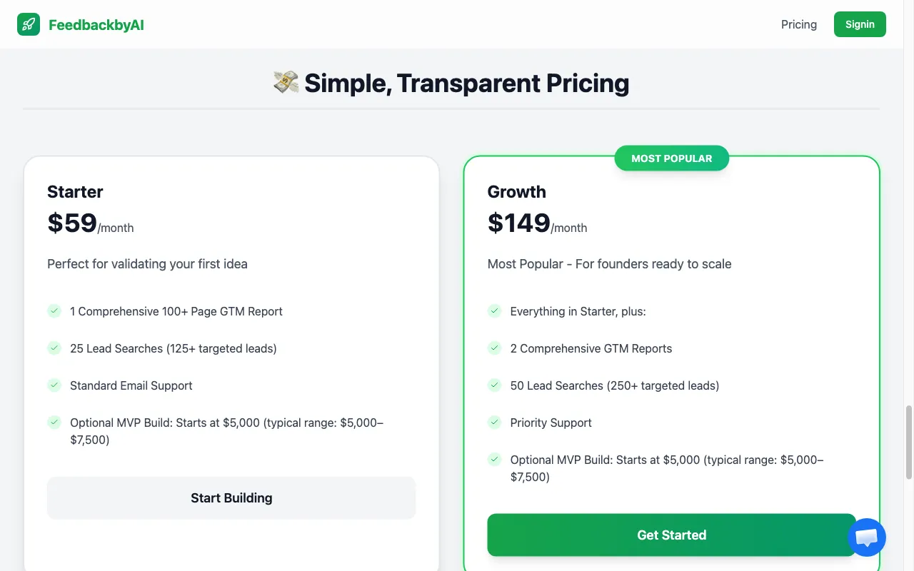 FeedbackbyAI — pricing page