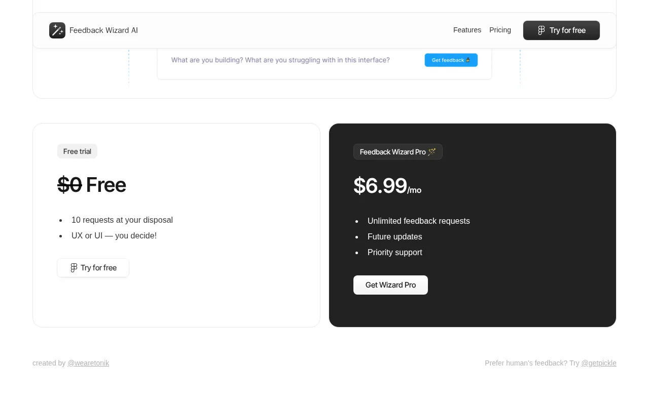 Feedback Wizard — pricing page