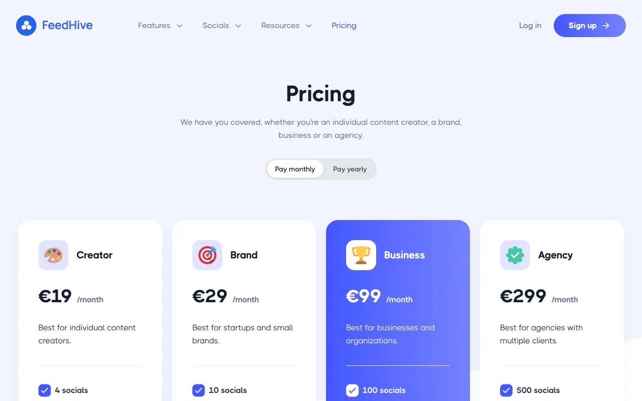 FeedHive — pricing page