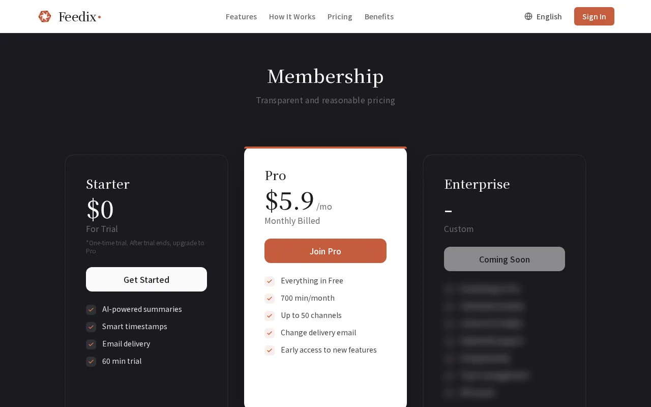 Feedix — pricing page