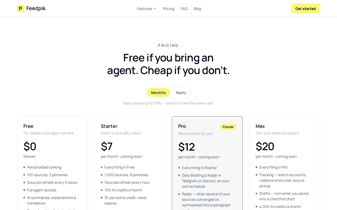 Feedpik — pricing page