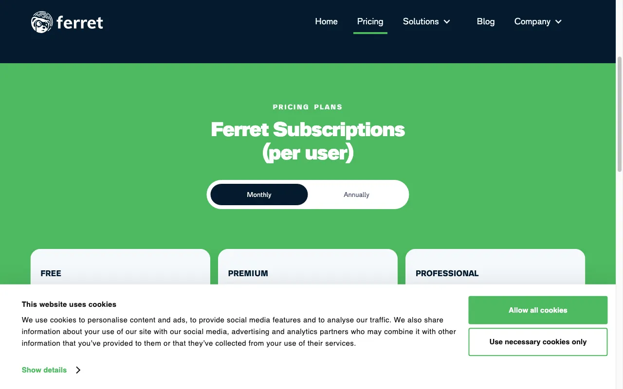 Ferret — pricing page