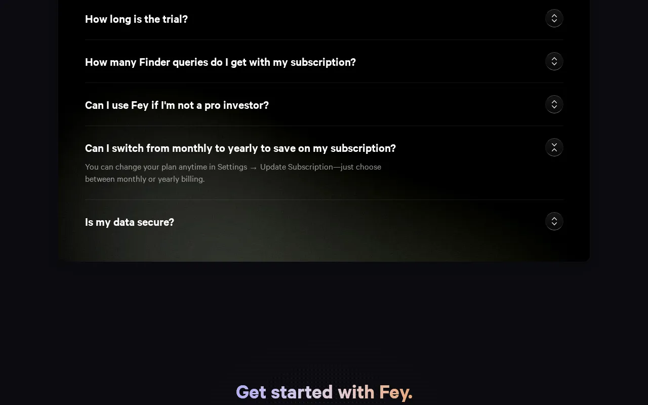 Fey — pricing page