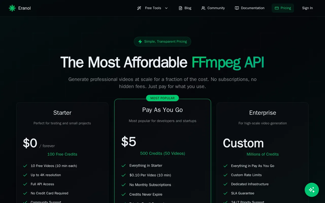 FFmpeg API Service — pricing page