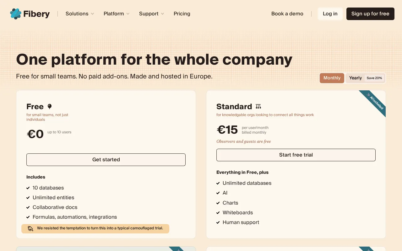 Fibery Ai — pricing page