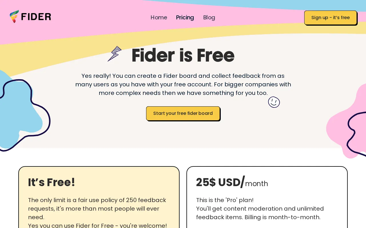 Fider — pricing page