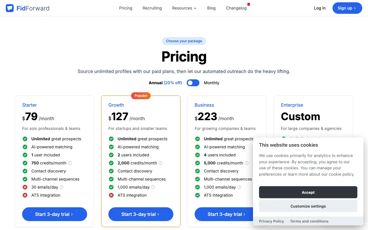 FidForward — pricing page