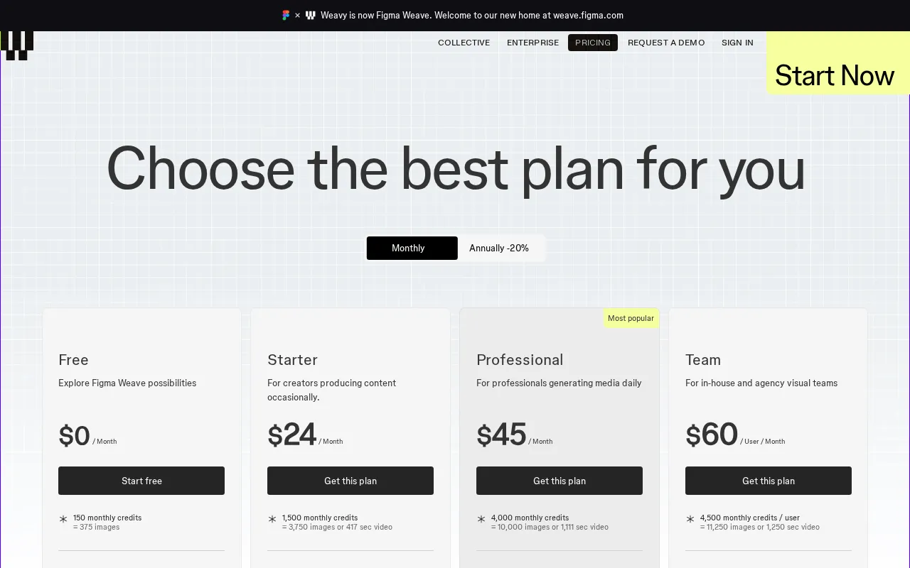 Figma Weave — pricing page