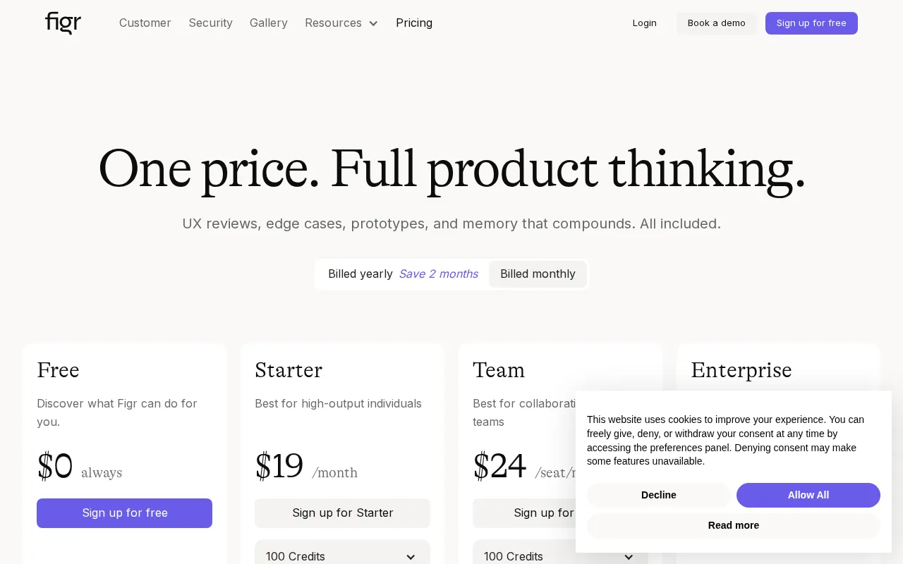 Figr AI — pricing page