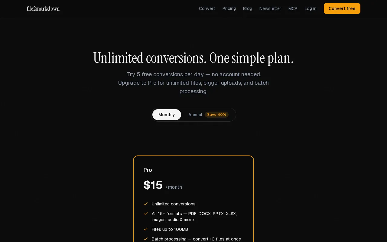 file2markdown — pricing page