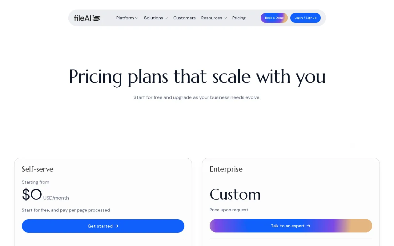 fileAI — pricing page