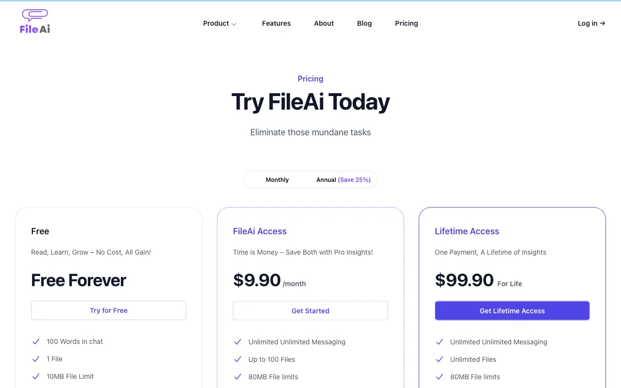 FileAI — pricing page