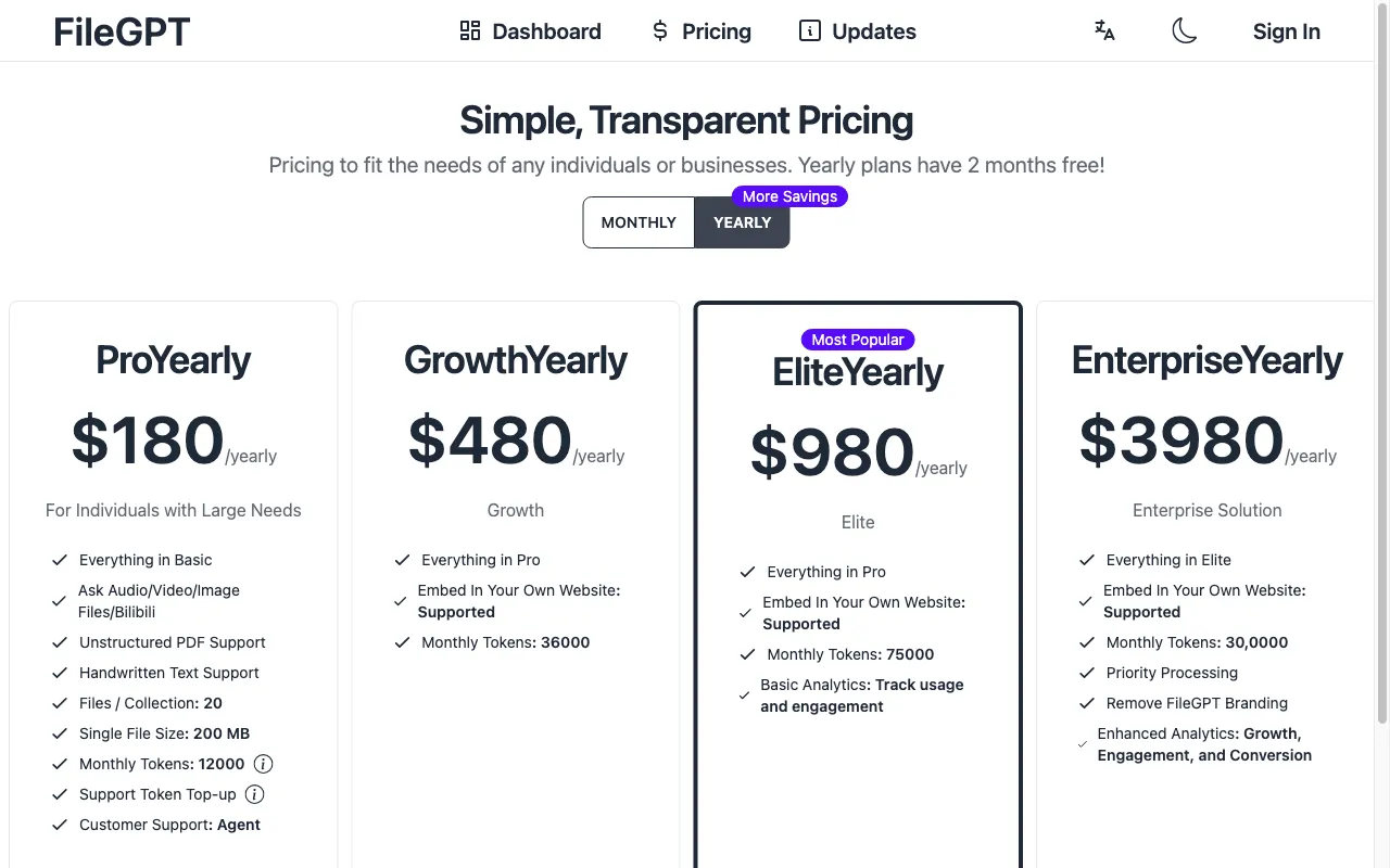 FileGPT — pricing page