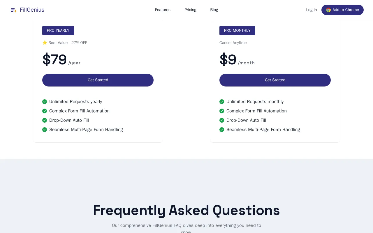 FillGenius — pricing page