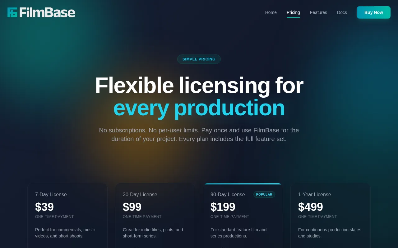 Filmbase — pricing page