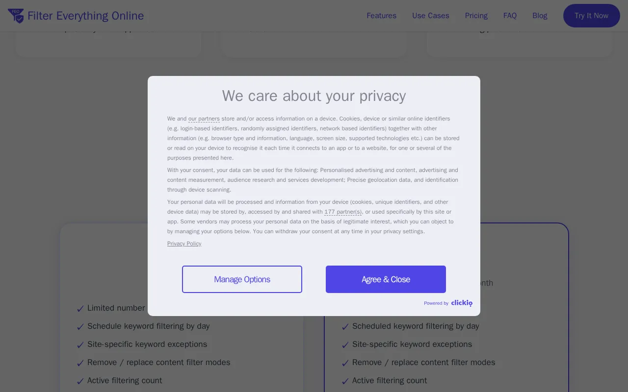 Filter Everything Online — pricing page