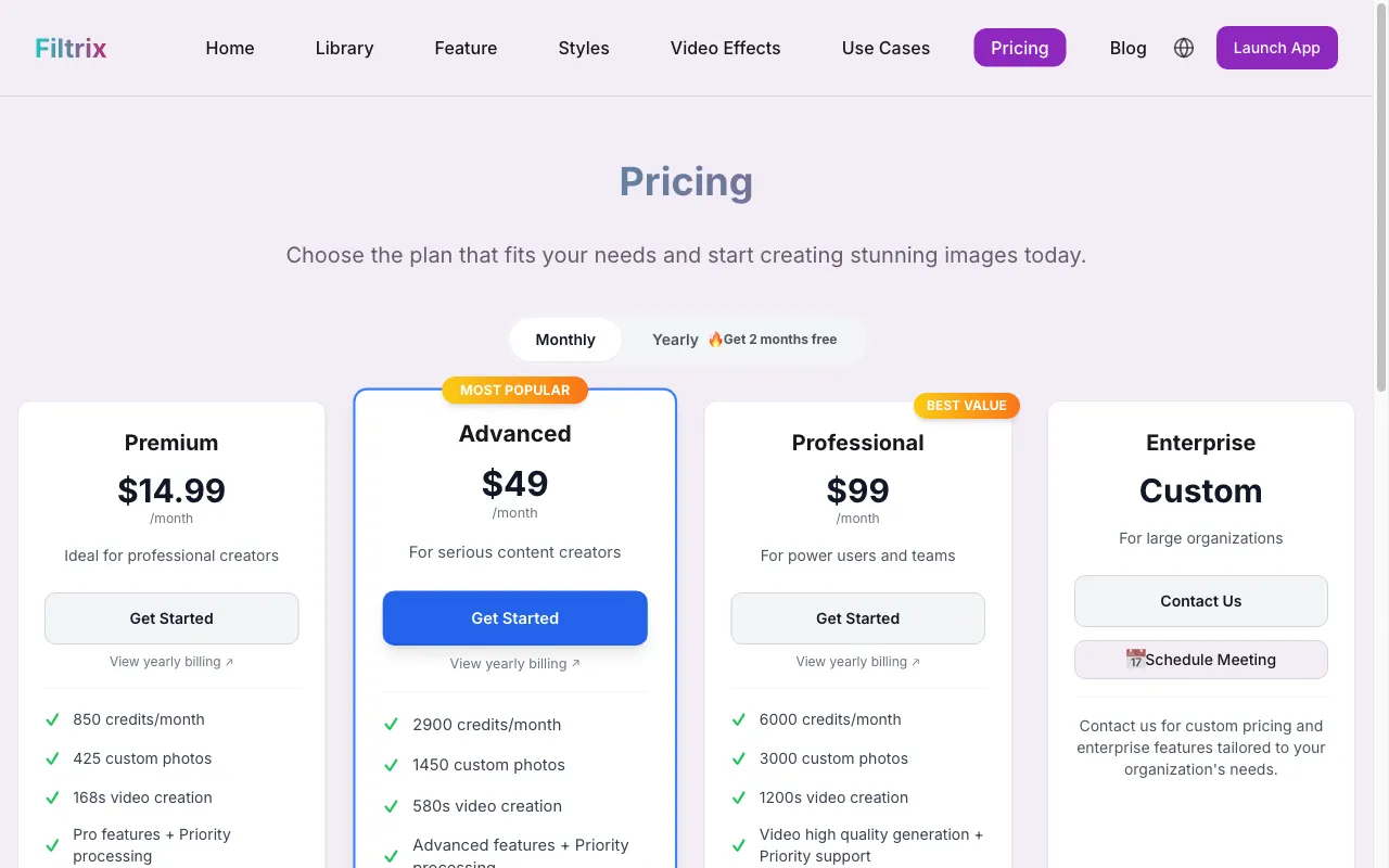 Filtrix AI — pricing page