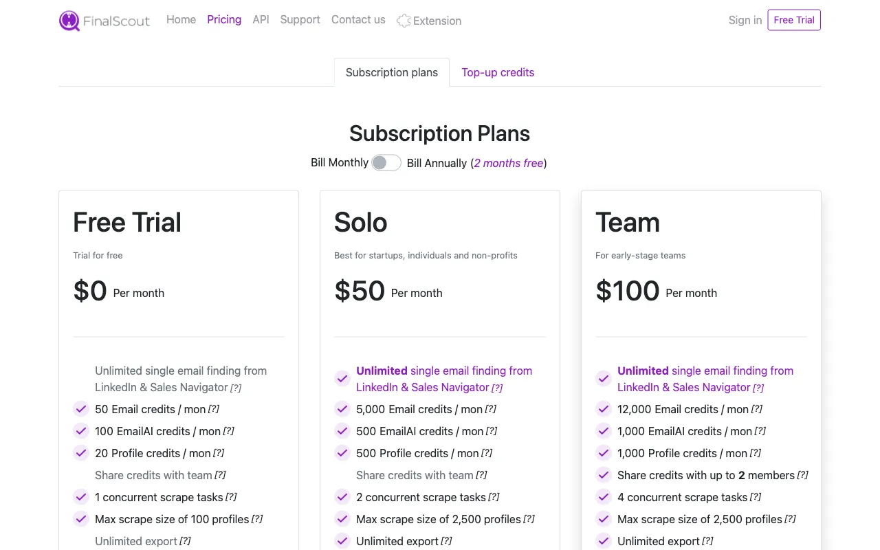 finalscout.com — pricing page