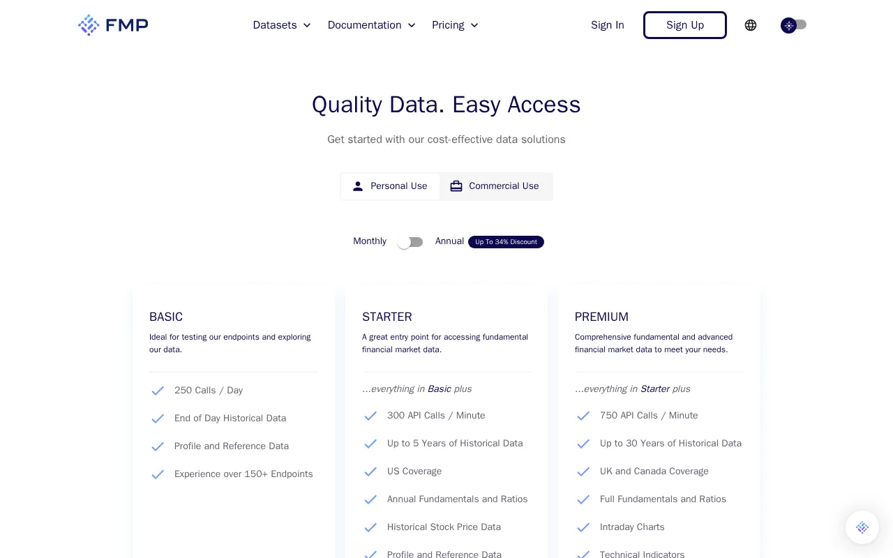 Financial Modeling Prep — pricing page
