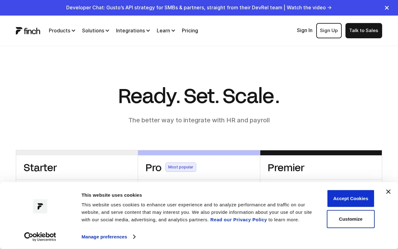 Finch — pricing page