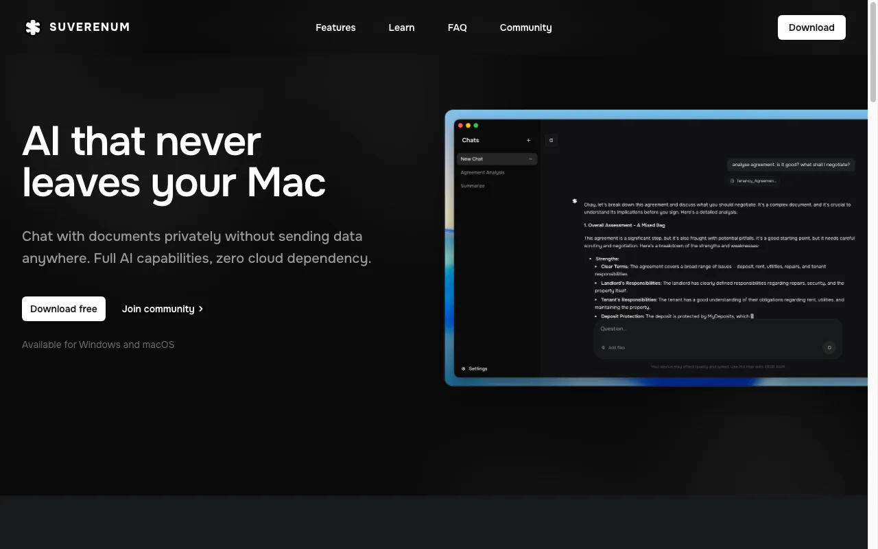 Find local AI in 10 secs with Suverenum — preview screenshot