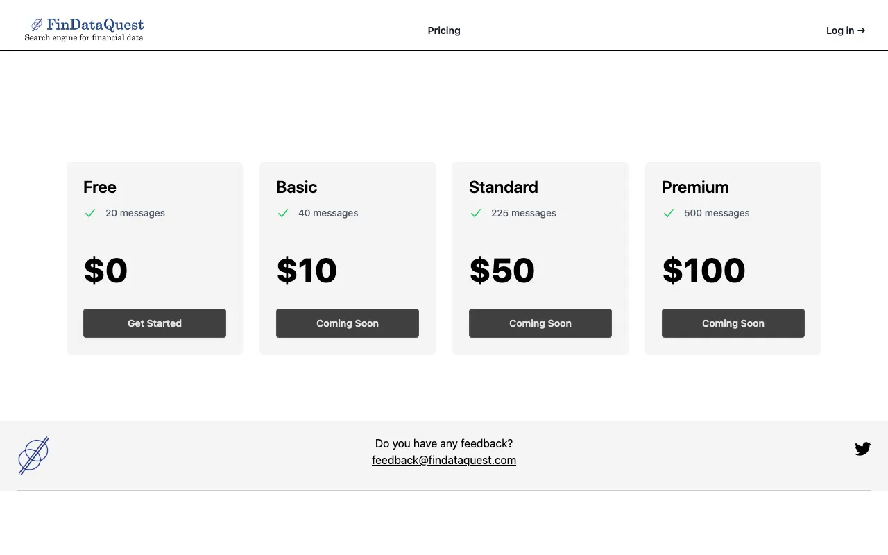 FinDataQuest — pricing page