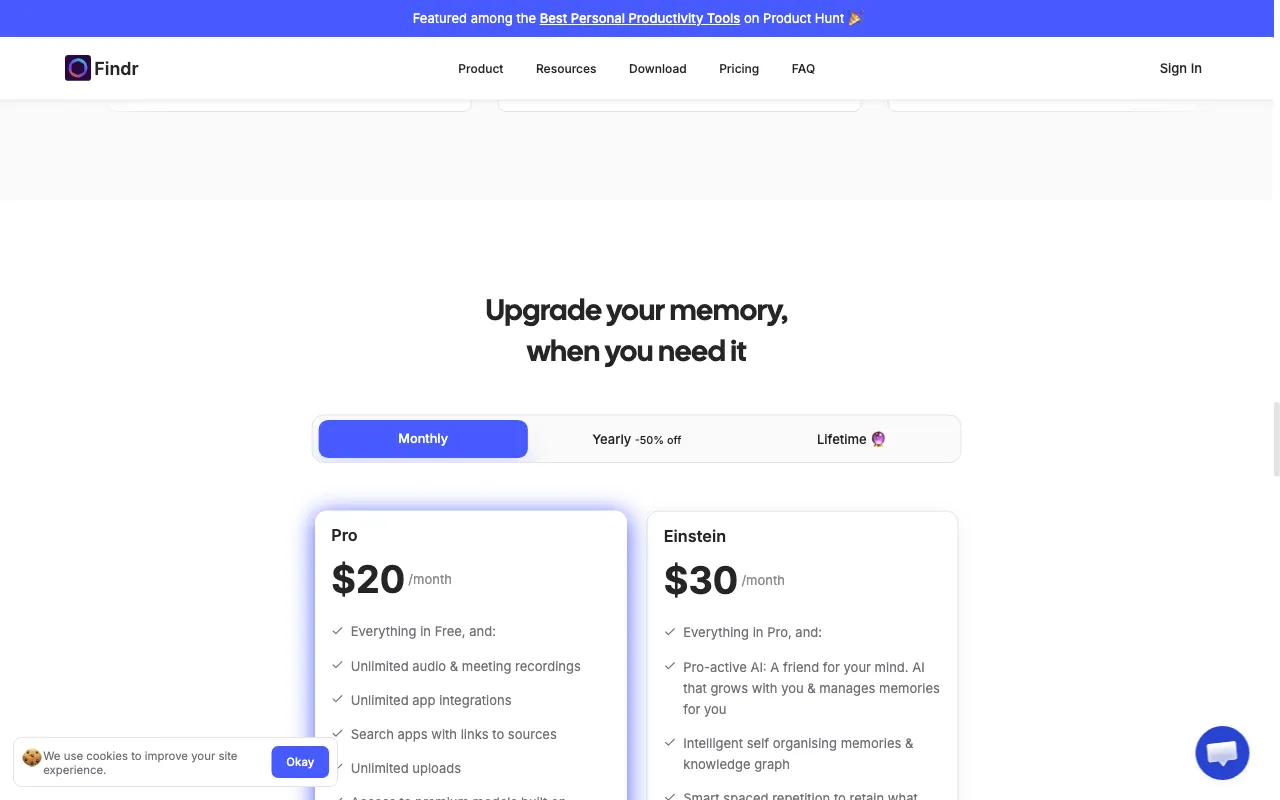 Findr — pricing page
