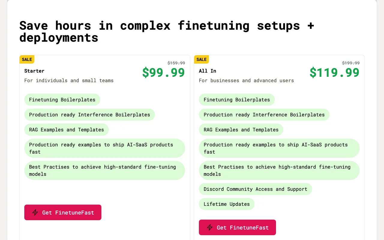 Finetunefast — pricing page