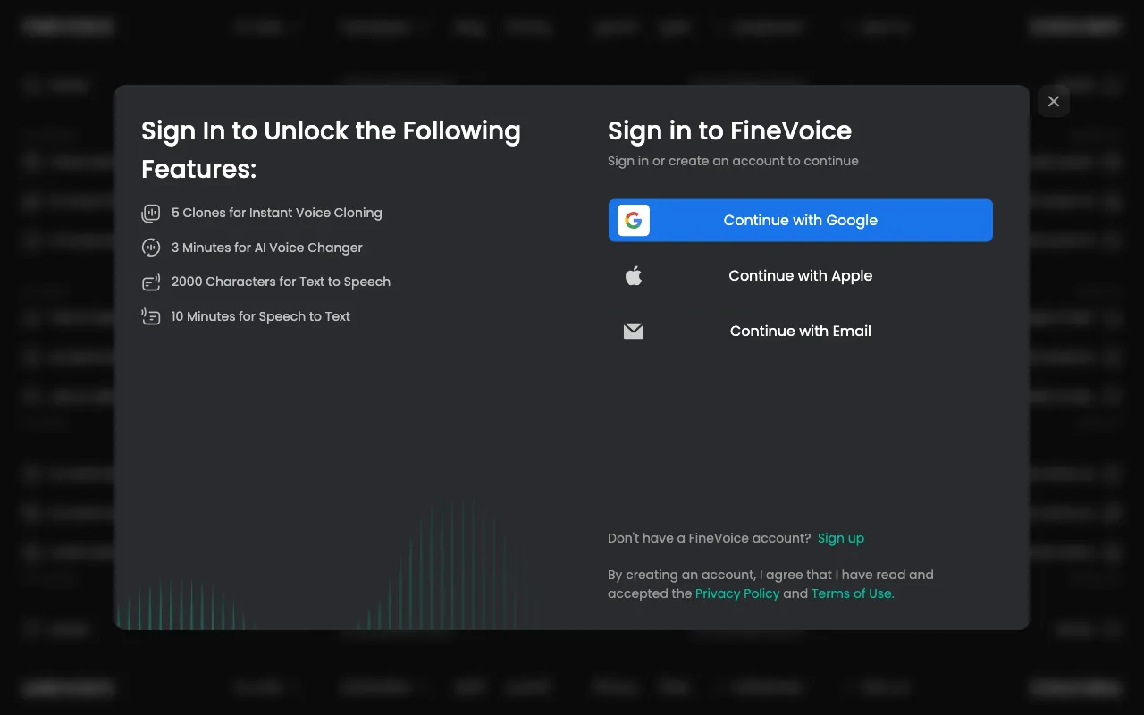 FineVoice — pricing page