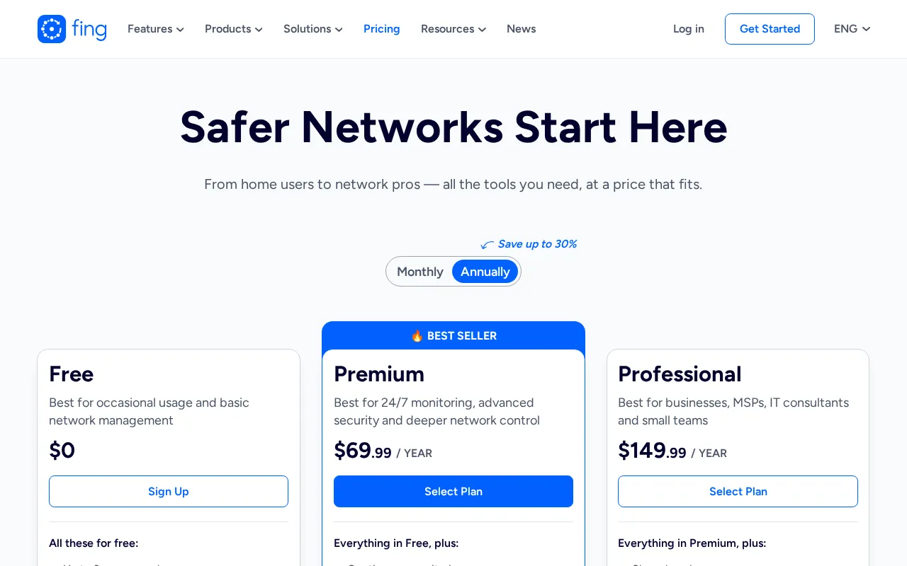 Fing — pricing page