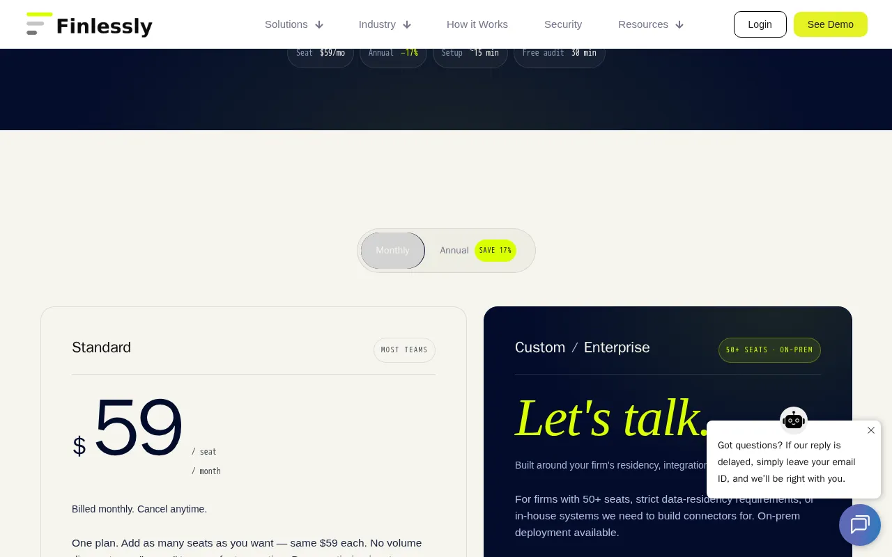 Finlessly.ai — pricing page