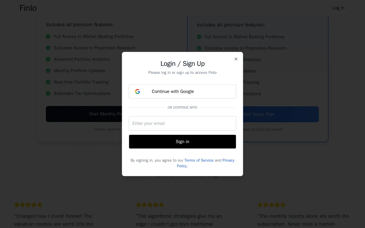 Finlo — pricing page