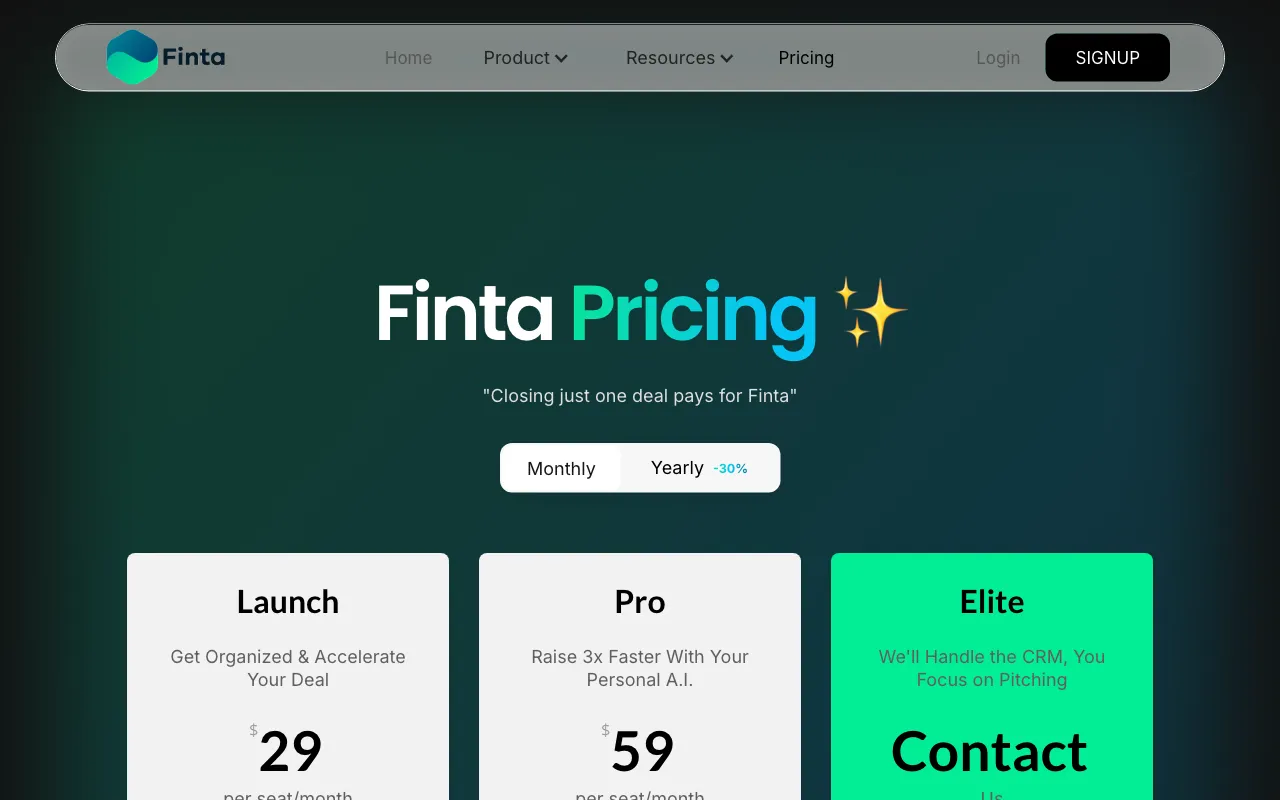 Finta — pricing page