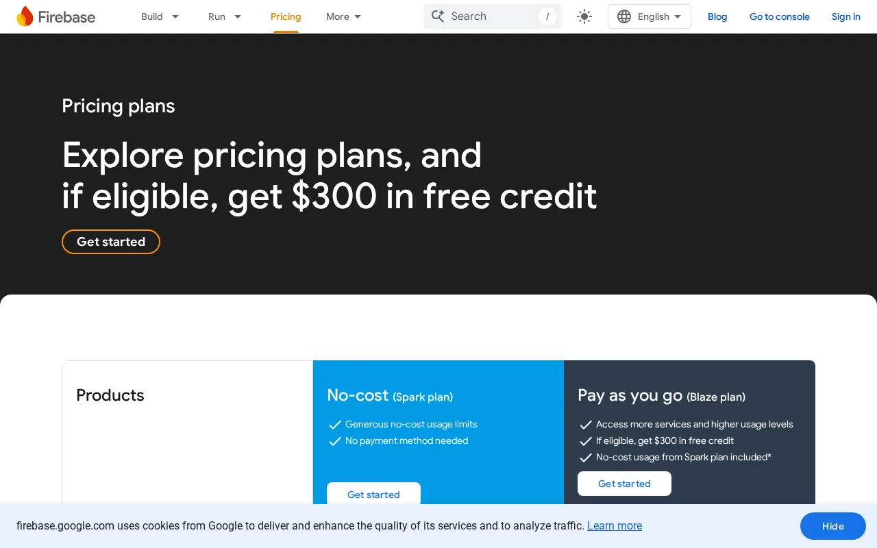 Firebase — pricing page