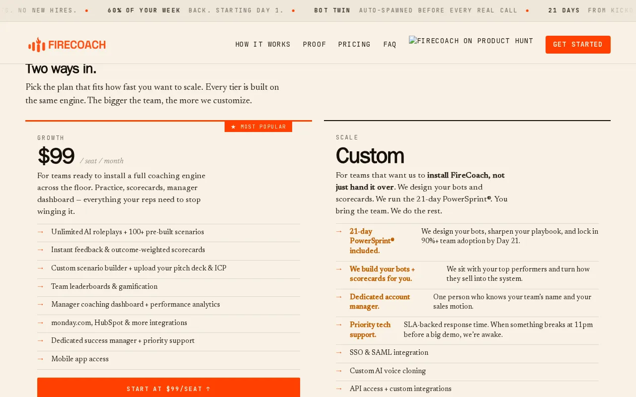 Firecoach AI — pricing page