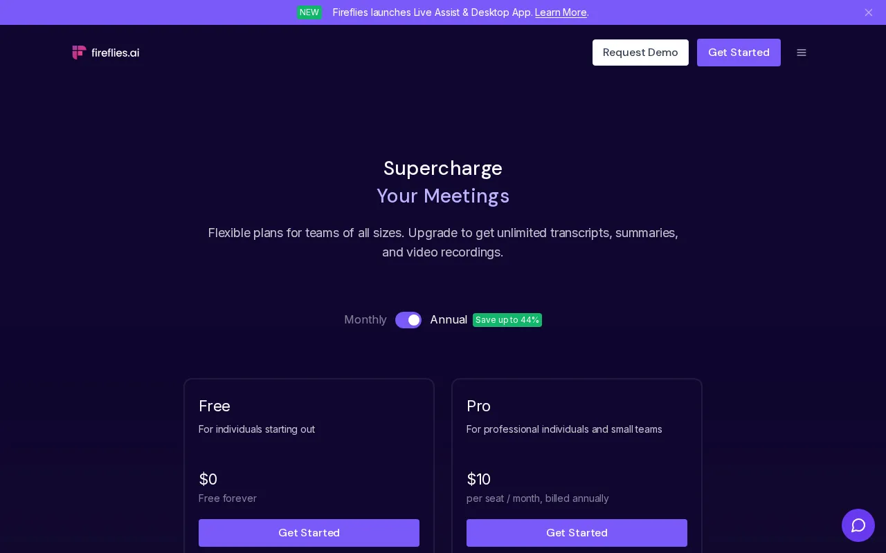Fireflies.ai — pricing page